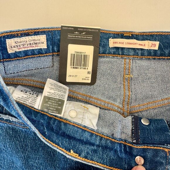 LEVI'S Ribcage Straight Ankle Jeans in Medium Wash - Women's 29x27 - NWT - Picture 6 of 6